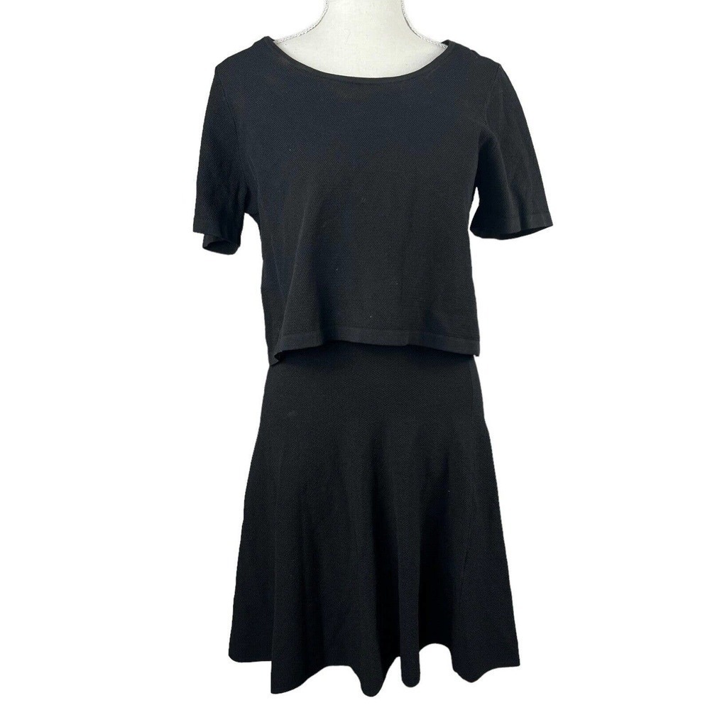 Sandro Paris Black Short Sleeve Dress Size 3 40 US 8 Overlay Stretchy